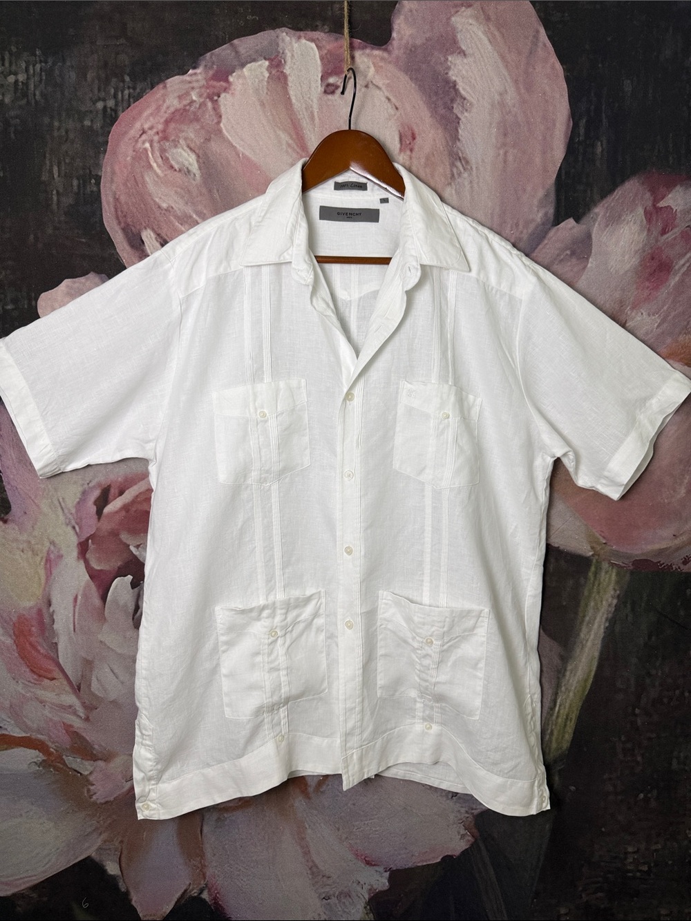 Givenchy White Linen Short-Sleeve Button-Down Guayabera Shirt
